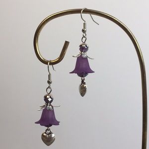 3/$15 Purple and silver flower drop earrings